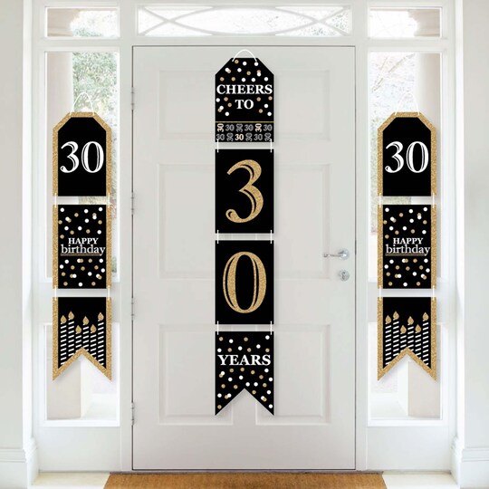Big Dot of Happiness; Big Dot of Happiness Adult 30th Birthday - Gold - Hanging Vertical Paper Door Banners - Birthday Party Wall Decoration Kit - Indoor Door Decor; Category:Banners; Image:1